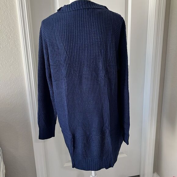 Meroketty Cozy Blue Waffle Knit Oversized Cardigan Pockets NWT SZ XL - Picture 5 of 9